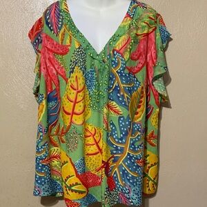 4. Christian Siriano 3X Bold Multi-Color Leaf Print V-Neck Women's Tunic NWT